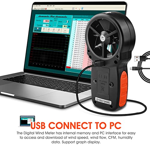 LYCEBELL Handheld HVAC Anemometer LC-866A, Pro Digital Wind Speed Meter for Wind Velocity CFM Measuring, Air Flow Meter, USB Connect to PC, Balance
