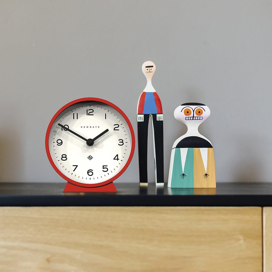 NEWGATE M Mantel Silent Sweep Mantel Clock - 'No Tick' - A Modern Mantelpiece Clock - Small Clock - Mantel Clocks - Minimalist Dial - (Red)