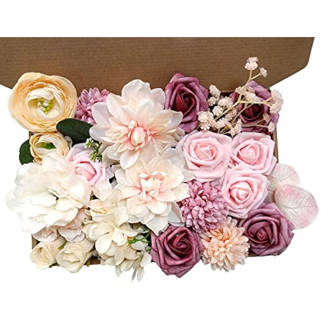 Artificial Flowers, Foam Fake Combo Box Set, Flowers with Stems, for DIY Floral Arrangements Bouquets Wedding Party Home Baby Shower Decor (Champagne Dusty Pink)
