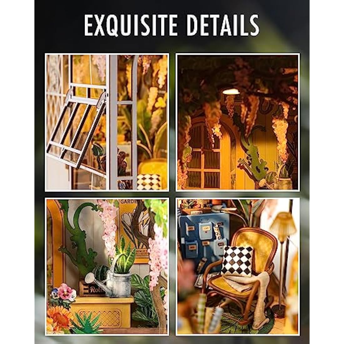 Rolife Book Nook Kits for Adults Gardenhouse DIY Miniature House Kit 3D Puzzles Bookends Bookshelf Decoration Christmas Birthday Gifts for Girls Women LED Lights