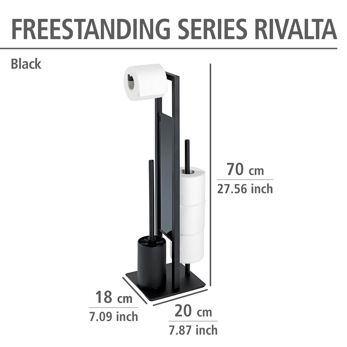 WENKO Rivalta Toilet Brush Holder, Steel, matt Black, 70 x 20 x 18 cm