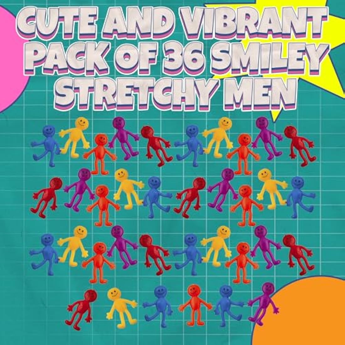 Stretchy Sticky Men (36 Pack) Assorted Fun Colours, A Sticky, Stretchable, Slimy, Gooey Texture, Toy for Stress Anxiety Relief, Great Party Favours, Stocking Fillers