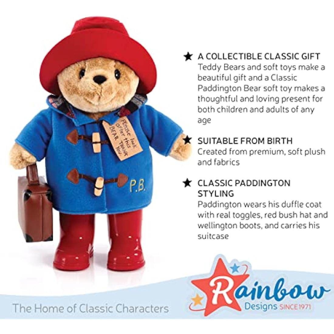 Rainbow Designs Classic Paddington Bear with Boots and Suitcase 36cm