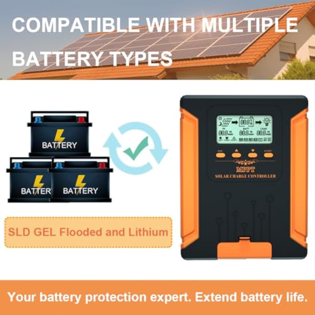 SolaMr 60A MPPT Solar Charge Controller 12V/24V/36V/48V Auto with LCD Display Solar Panel Regulator Max 180V Input for Gel Sealed Flooded and Lithium Battery-CM-60A