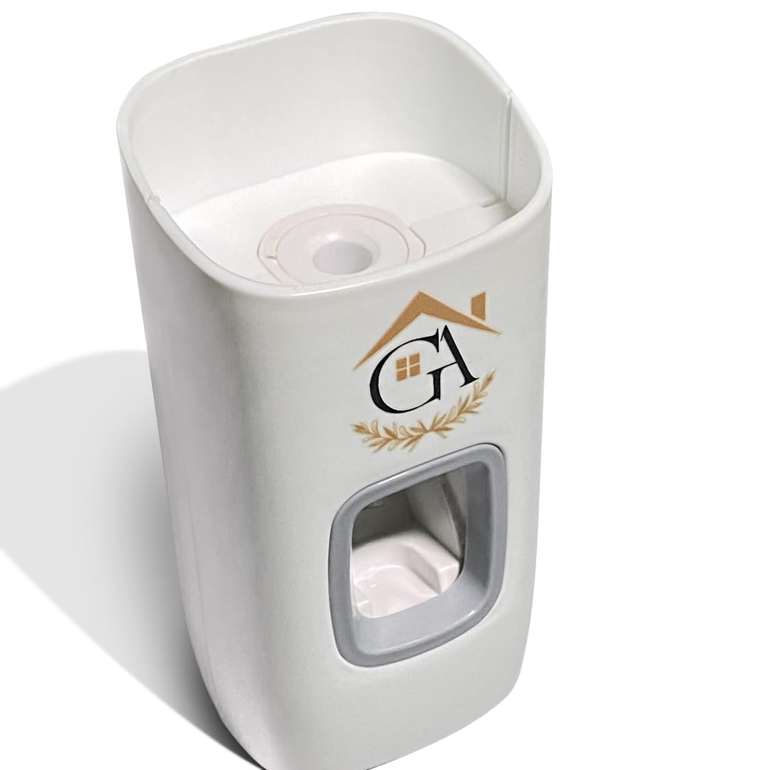 Generous Abode Toothbrush Holder Wall Mounted With Toothpaste Dispenser - Non Screw Stick On Holder - Seamless Design - White