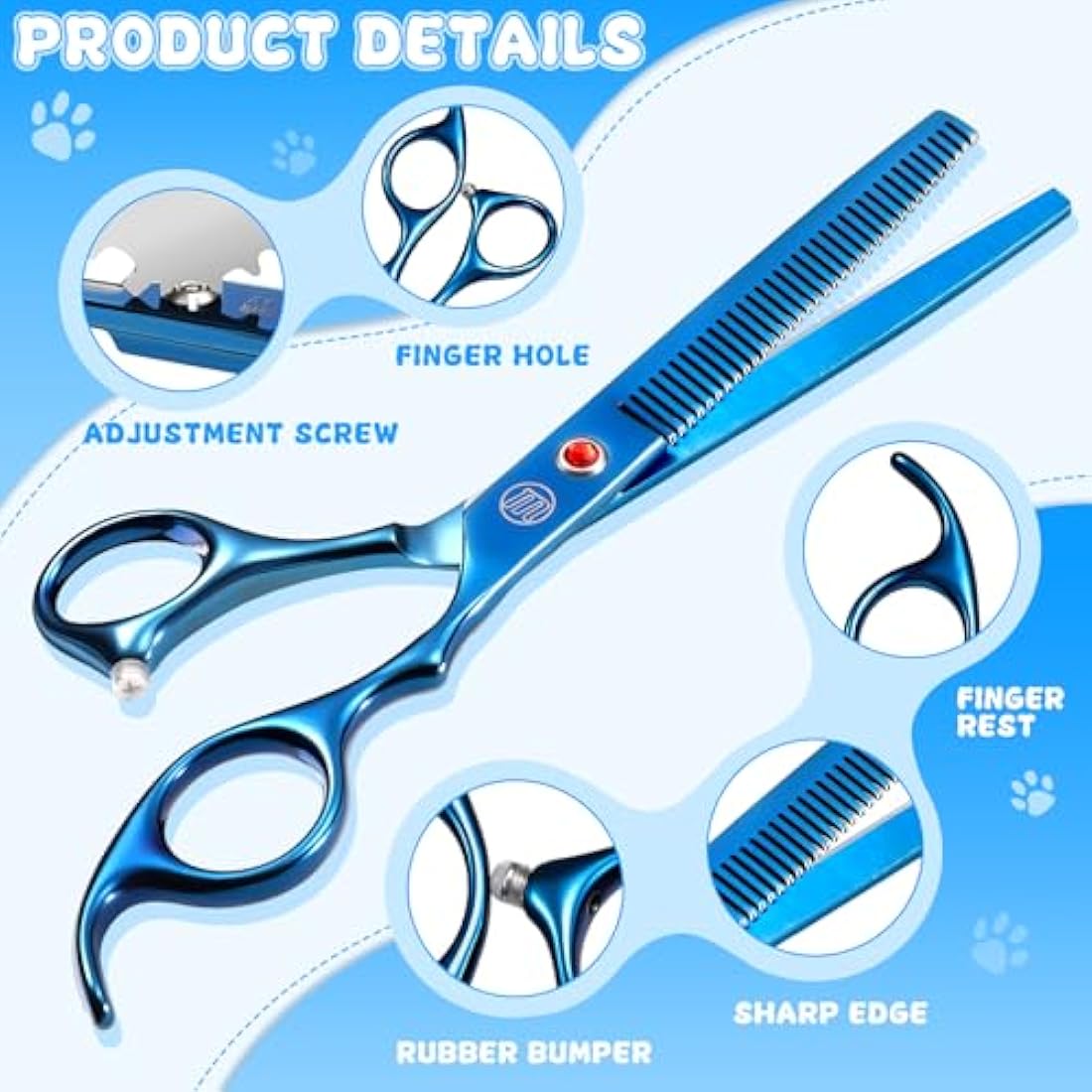 Moontay Dog Grooming Scissors Set Professional, 7 Inch Pet Grooming Scissors, 8 in 1 Straight, Curved, Thinning, Fishbone Scissors with Comb, Tension Adjuster, Cleaning Cloth and Storage Case, Blue