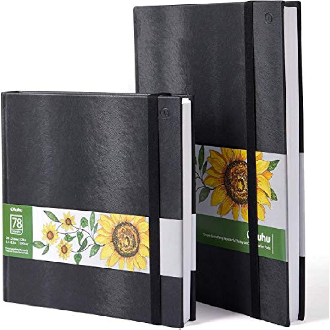 Ohuhu 2-Pack Alcohol Marker Sketchbook Set - 200GSM Heavyweight Paper, 156 Pages (78 Sheets), Hardcover Sketchbook with Premium PU Cover, Acid-Free Art Book - A4 & Square (21x21cm)