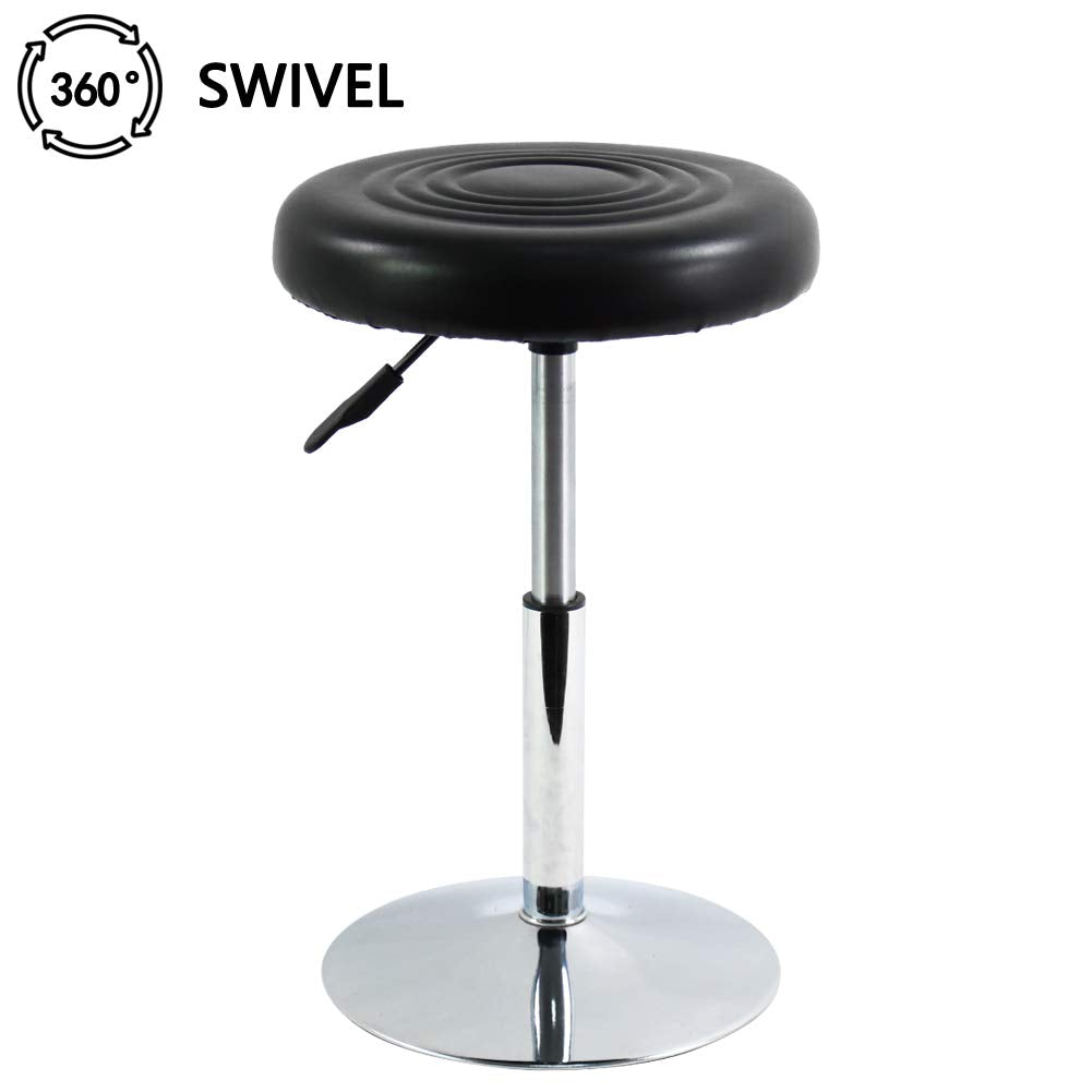 FURWOO PU Leather Short Round Cushion Spa Stool Height Adjustable Swivel Salon Stool for Home Kitchen Barber Shop Small(Black)