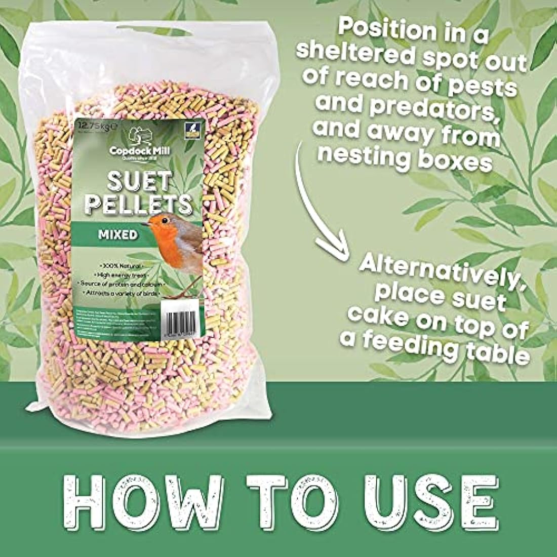 Copdock Mill Mixed Suet Pellets Wild Bird Food 12.75kg – With Mealworms, Berries, Insects & Seeds – All Year-Round Bird Feed – 40% Suet Fat Content