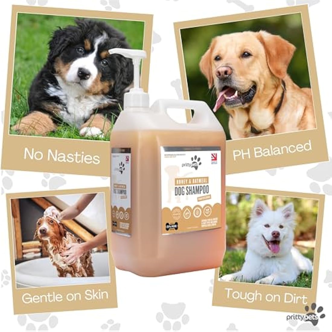 Oatmeal Dog Shampoo PRITTY PETS 5 LITRE Oatmeal Shampoo for Dogs - Professional PH Balanced, Cruelty Free, Silicone & Paraban Free, Puppy Friendly Dog Grooming Shampoo - Made in the UK (5L with Pump)