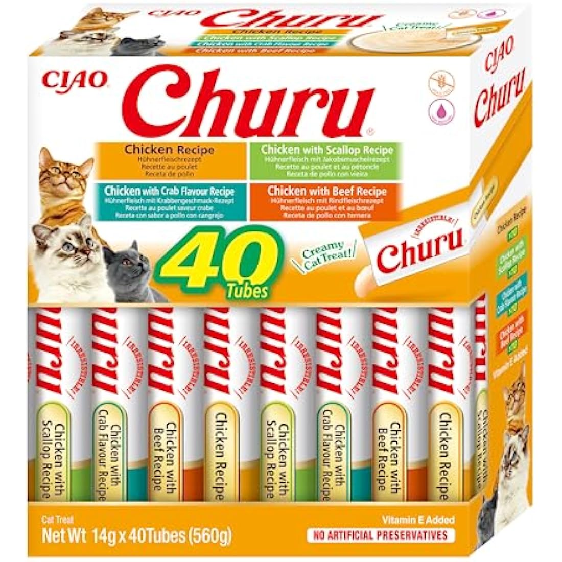 Churu by INABA Cat Treat - Chicken Variety Box - 1 Pack (40 x 14g total) / Soft & Creamy Cat Treat, Delicious & Healthy Snack, Purée Food Topper, Natural, Grain Free