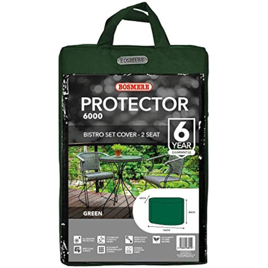 Bosmere Protector 6000 | Bistro Set Cover - 2 Seat | L 124cm D 63cm H 80cm | 100% Waterproof, UV Protected, Heavy Duty 600D | 6 Year Guarantee | C511, Green