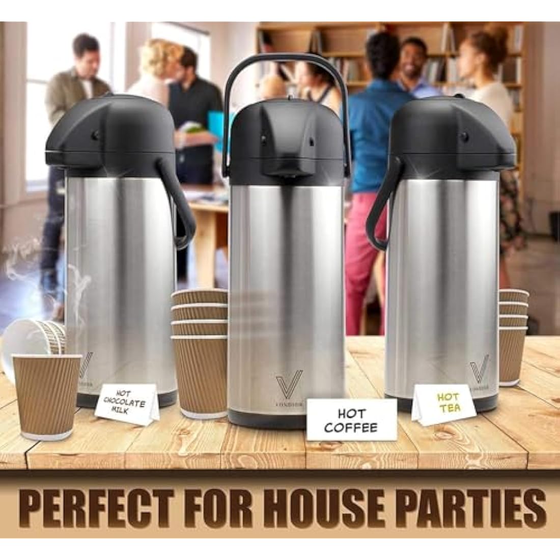 Vondior Thermal Coffee Carafe Jugs 1.9L, Insulated Pump Coffee Pot Stainless Steel, Vacuum Jug Teapot for Hot/Cold Water, Party Chocolate Drinks