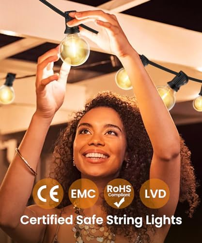 ZYRIVON Outdoor Lights Mains Powered, 20M/66Ft 30+2 LED Garden Lights, Shatterproof Waterproof Outside Lights, Warm White String Lights for Garden, Yard, Wedding, Christmas, Gazebo, Fence, Roof, Party