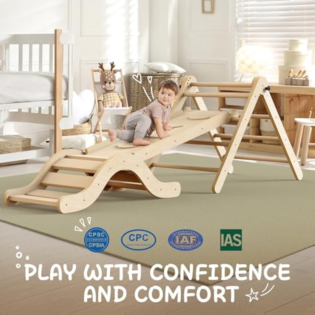 Montessori Indoor Playset: 7-in-1 Climbing Frame with Slide, Arch & Mat for Toddlers and Children (1-3 Years)