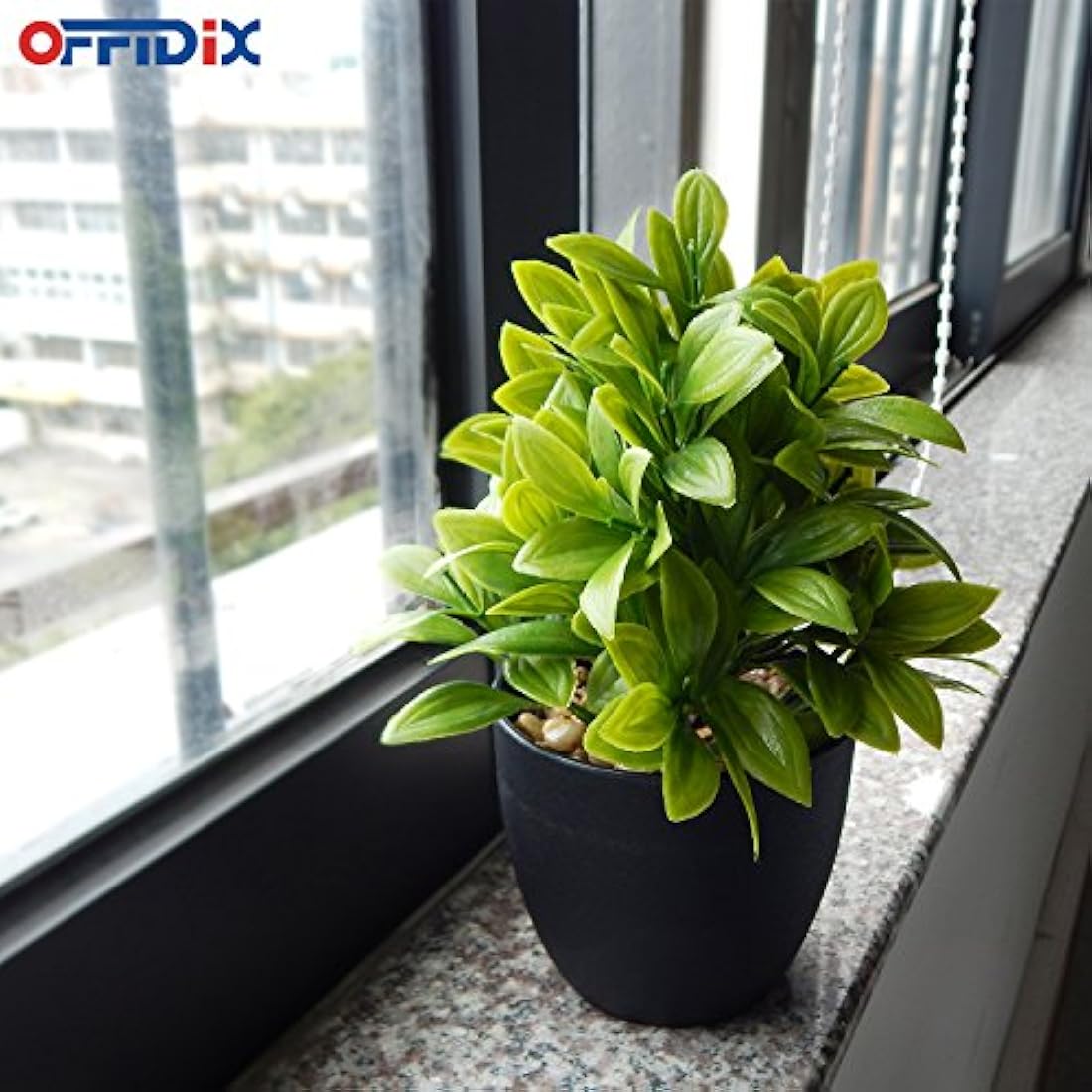 OFFIDIX Mini Plastic Eucalyptus Artificial Plants with Vase for Office desk, home and friends’ gift Fake Plant with Plastic Pots for Home Decoration (Green)