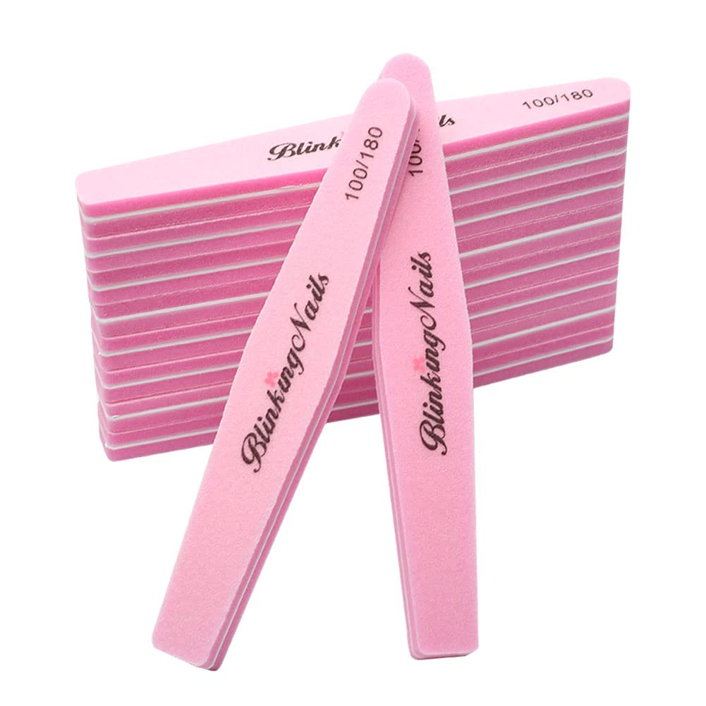 BlinkingNails Sponge Nail File and Buffers for Nail Art Care Double Sides Design 100/180 Grit Nail Buffer Professional Manicure Nail Tools Color Pink