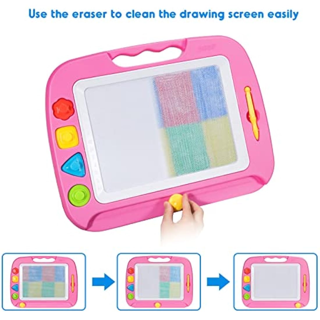 SGILE Large Magnetic Drawing Board - 4 Colors 42×33cm Doodle Pad with 4 Stamps for Toddlers, Learning Toy Gift Magna Doodle Board Etch Sketch Toys for Boys Girls Kids Age 2 3 4, Pink