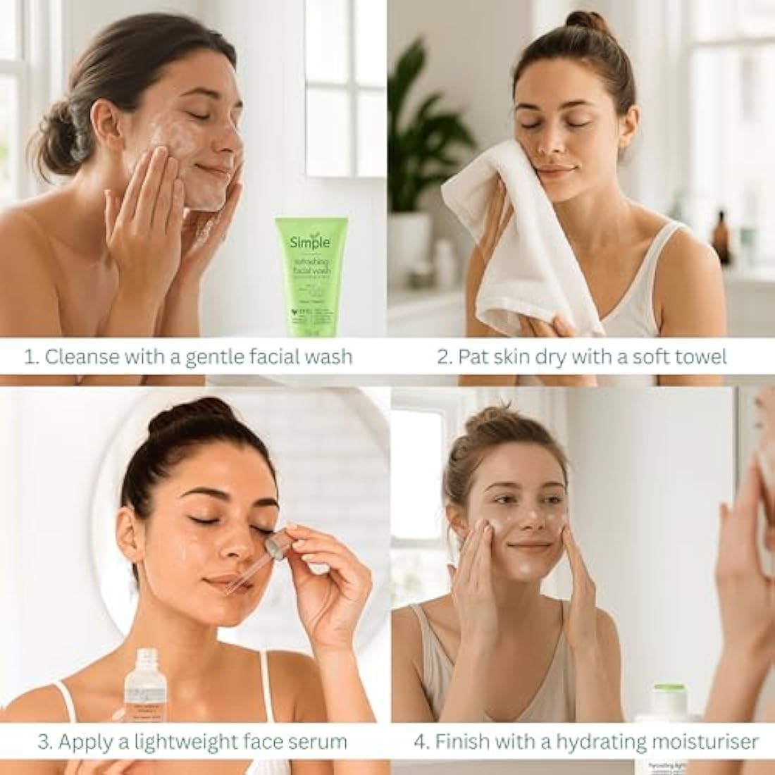 Simple Skincare Set, Simple Face Wash Set, Hydration Face Wash, Sunkissed Skin firming Serum and Moisturiser Regime Bundle, Simple Skincare Gift Set (Grey)