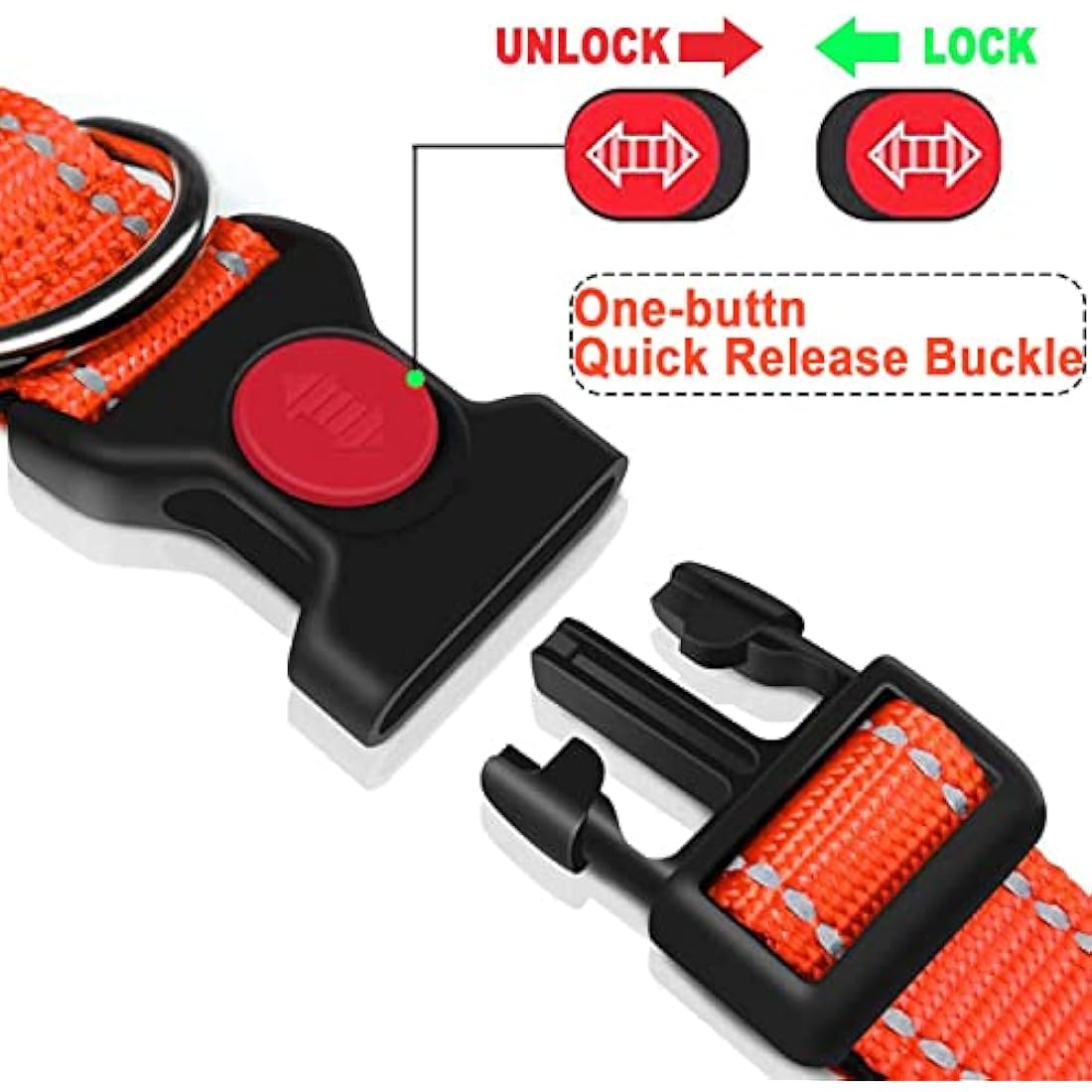 ATETEO Dog Collar, Reflective Dog Collar, Padded Breathable Soft Neoprene Nylon Pet Collar Adjustable for Medium Dogs, Orange, M: 13-19.7 inch
