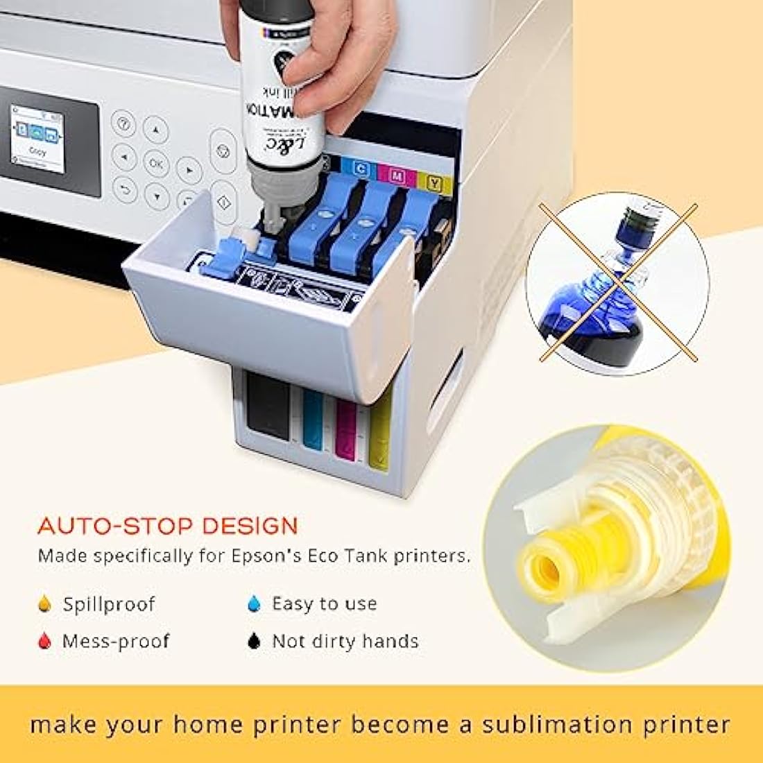 L&C 500ML Sublimation Ink for Epson Ecotank 2400 ET2830 2815 4810 ET2720 ET2760 ET2750 ET2850 EcoTank Printer (KKCMY)