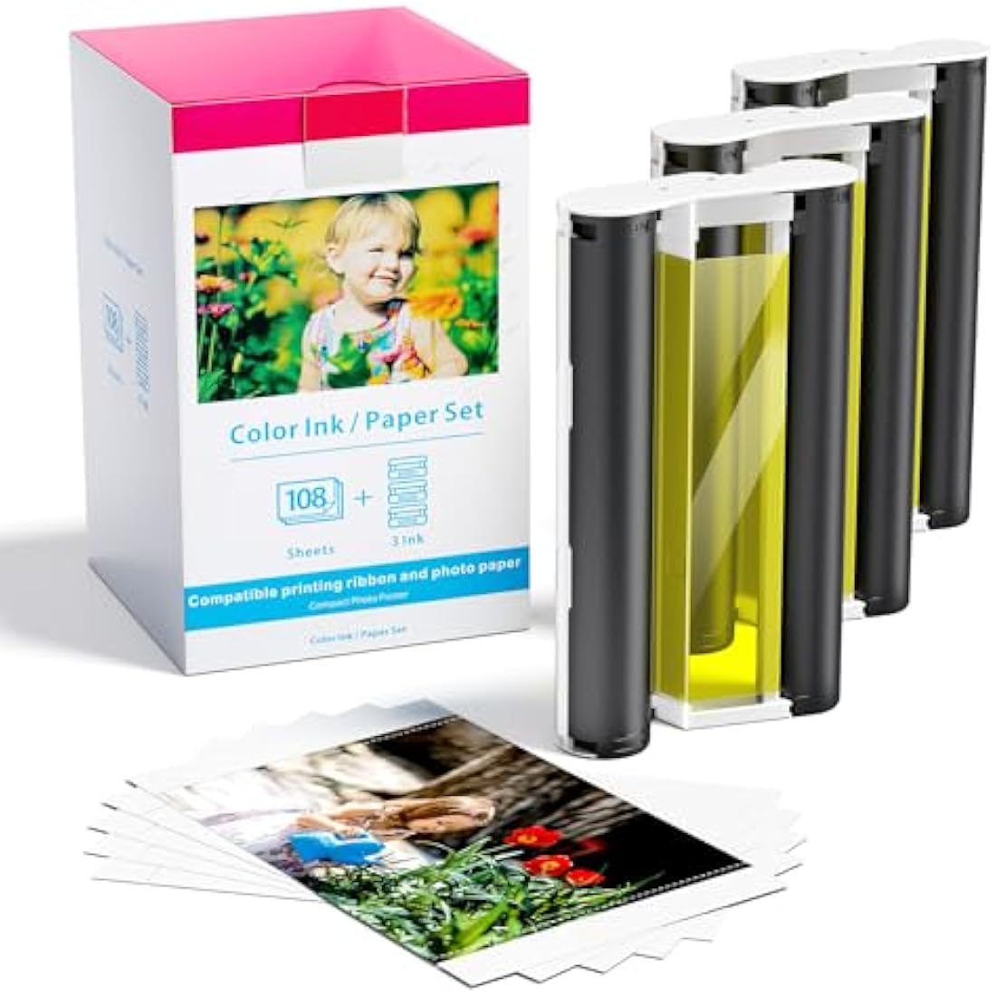 Replacement Canon Selphy CP1500 Ink and Photo Paper 6x4 inch Set for Canon Selphy CP1300 CP1200 CP1000 CP910 CP810,3115B001(AA) 3 Color Ink Cassette Cartridges/108 Sheets /100 x 148mm Printer Paper