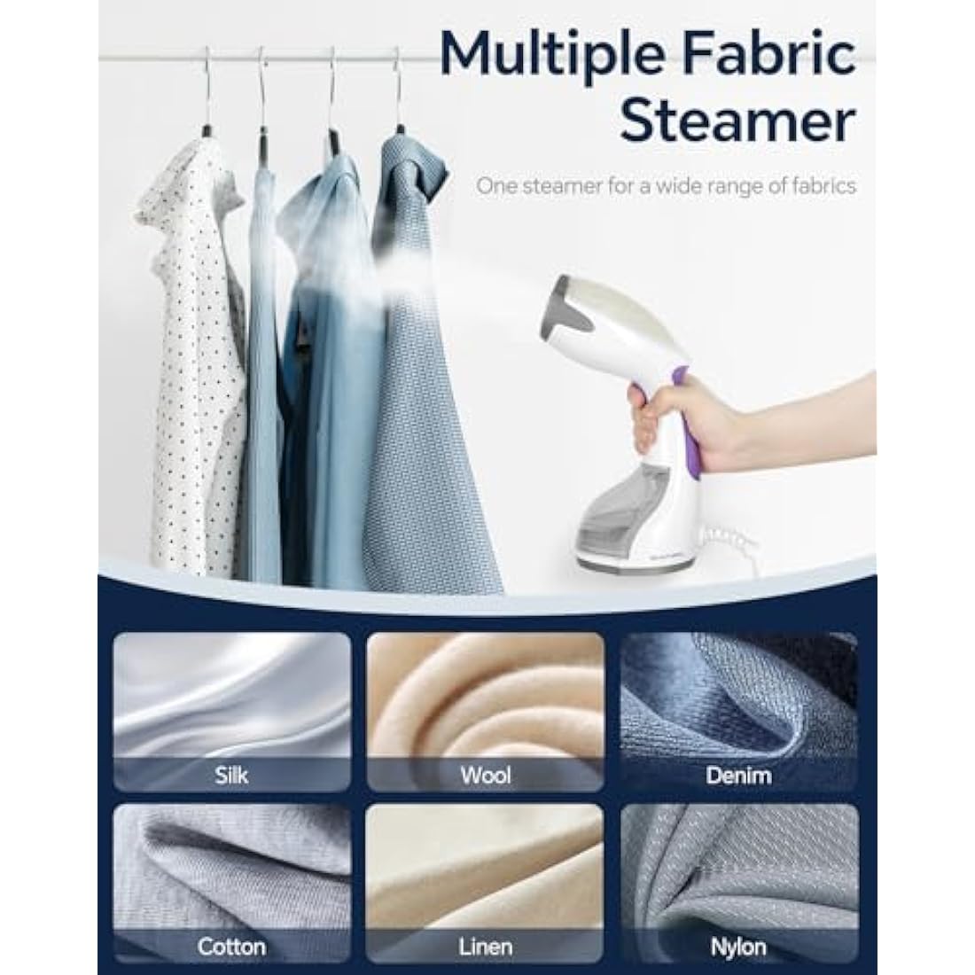 BEAUTURAL Steamer for Clothes, Portable Handheld Garment Fabric Wrinkles Remover, 30-Second Fast Heat-up, Auto-Off, Large Detachable Water Tank