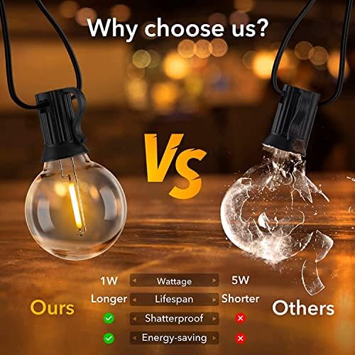 Svater String Lights Outdoor 100FT/30M Garden Lights String Lights Mains Powered Connectable 52 1W LED Shatterproof Plastic G40 Bulbs Waterproof IP45 for Garden Yard Terrace 2700K Warm White
