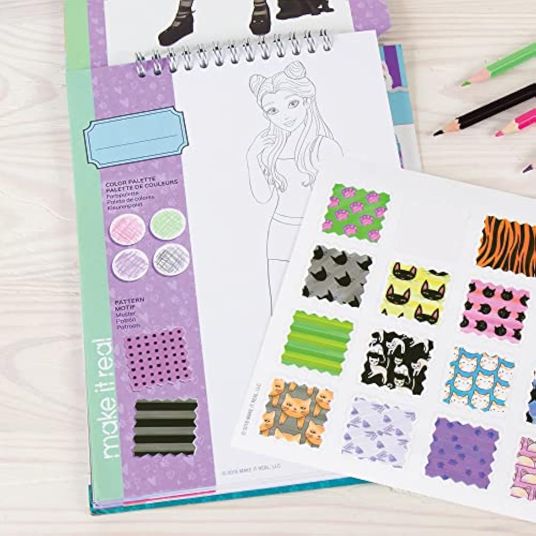 Make It Real Kitty Inspired Fashion Sketchbook with Stencils and Stickers for Creativity - Kids Arts and Crafts Colouring Book - Girls Gifts…