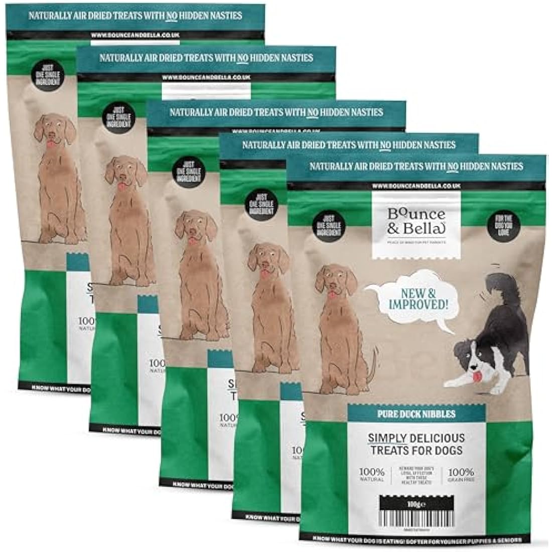 Bounce and Bella Pure Duck Nibbles – 100% Natural, Single-Ingredient Dog Treats – Grain-Free, No Nasties, Perfect for Puppies & Dogs of All Ages (5 Pack)