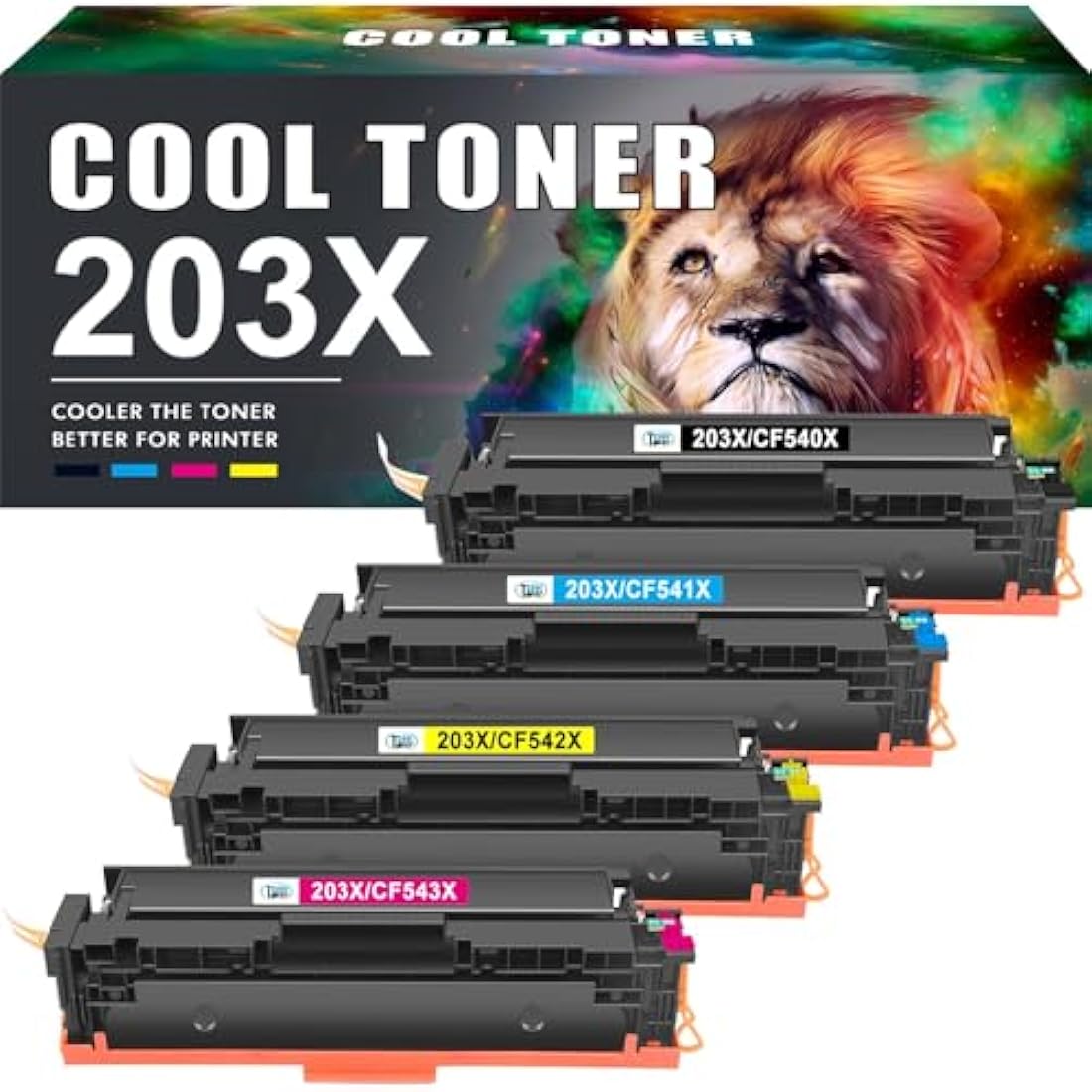 Cool Toner Compatible Toner Cartridge Replacement for HP 203X 203A CF540A CF540X Color Laserjet Pro MFP M281fdw M254dw M281fdn M281cdw M280nw M254nw M254dn M281 M254 (Black Cyan Yellow Magenta, 4Pack)
