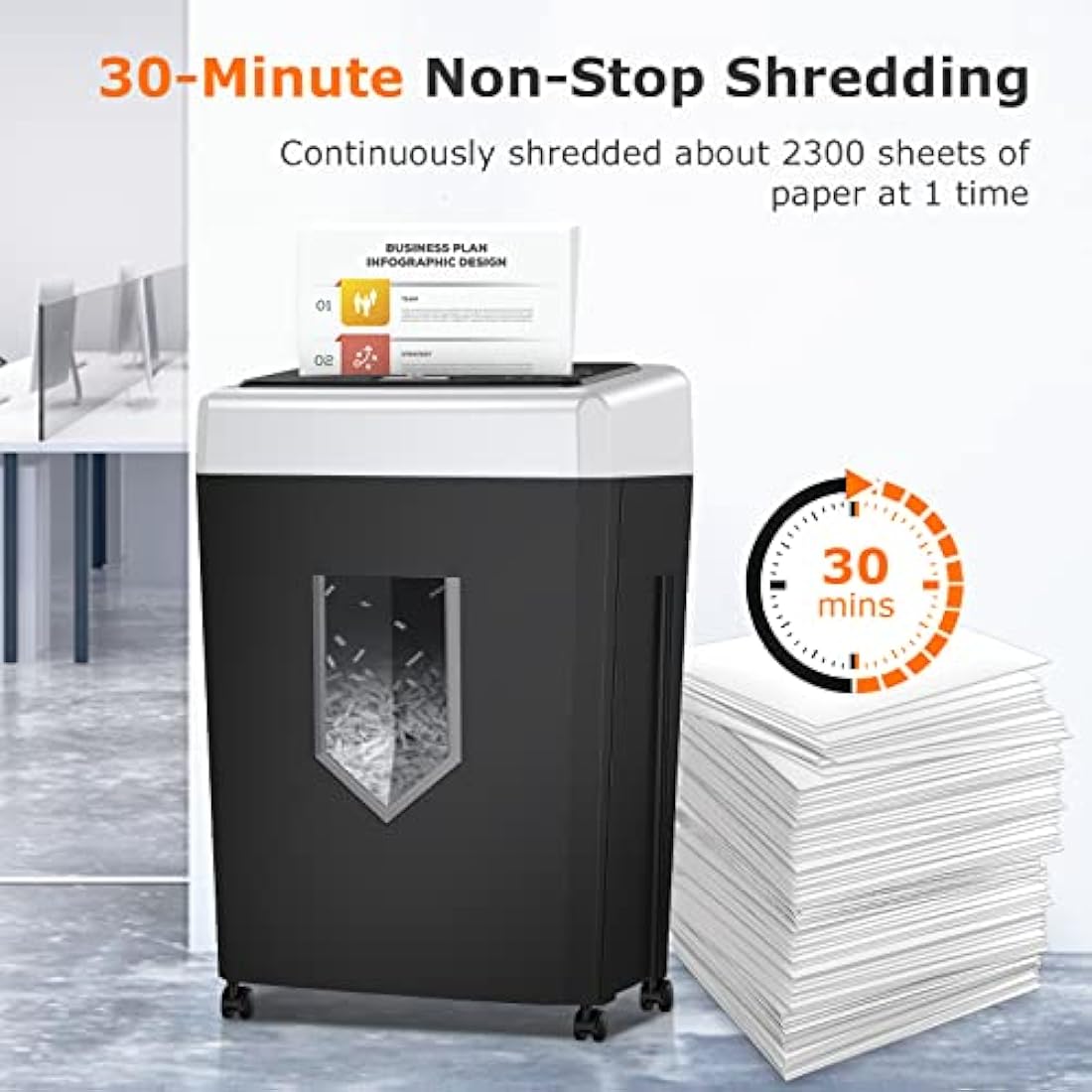 Bonsaii 15-Sheet Cross Cut Paper Shredder for Office, Heavy Duty Shredder for CD/Card, 30-Minute Working Time, 60dB Quiet Shredder with Jam Proof System, 18L Pullout Bin, C169-B (Overall Packaging)