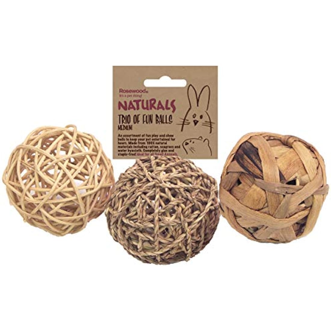 Rosewood Naturals Trio of Fun Balls, Small Animal Activity Toys, Natural Materials Hand Woven for Small Animals (1 x Pack of 3 Balls)