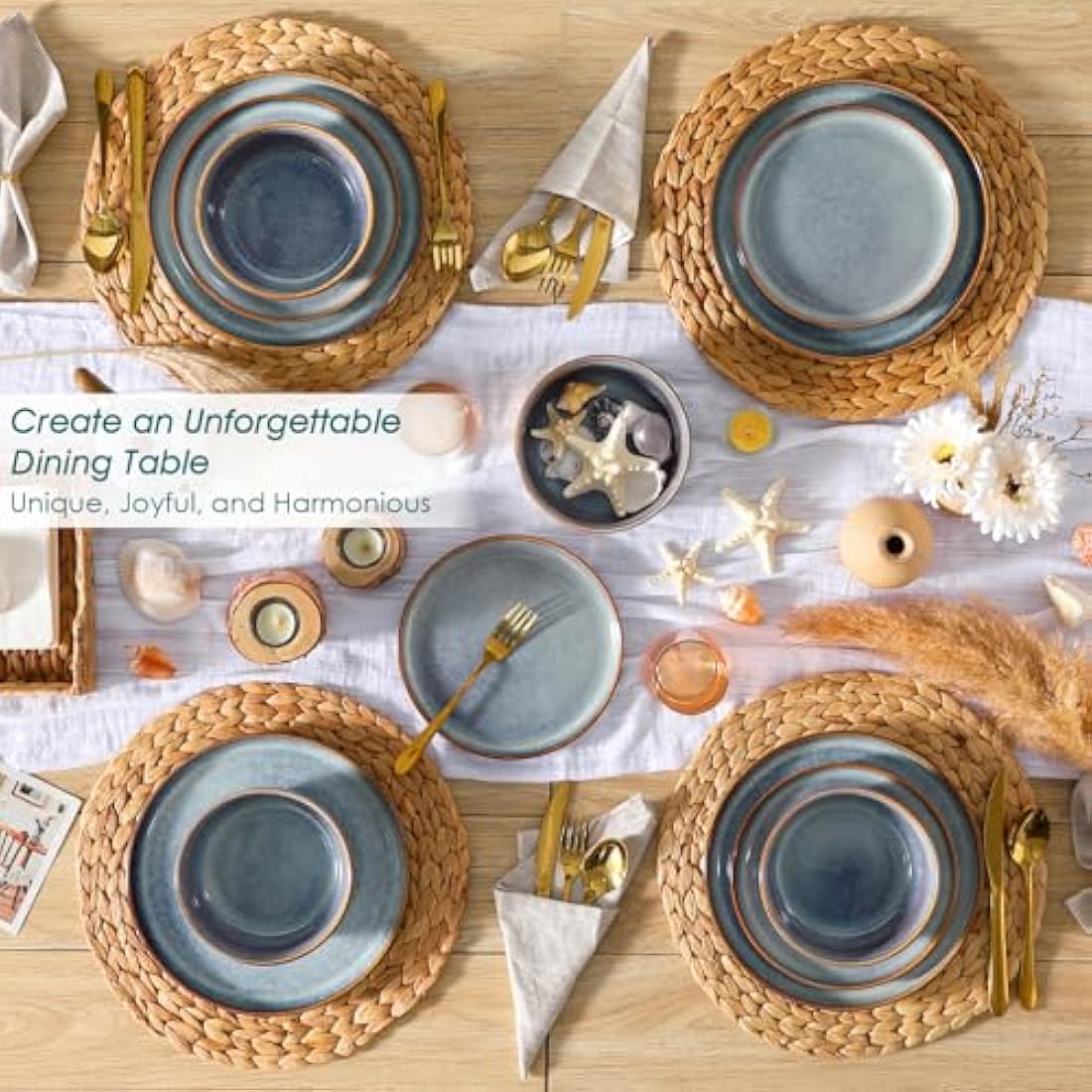 vancasso Playa Dinner Sets for 6 People, 18 Pieces Stoneware Plates and Bowls Set, Scratch Resistant Dinnerware Sets for Everyday Dining, Dishwasher and Microwave Safe, Lavender Blue