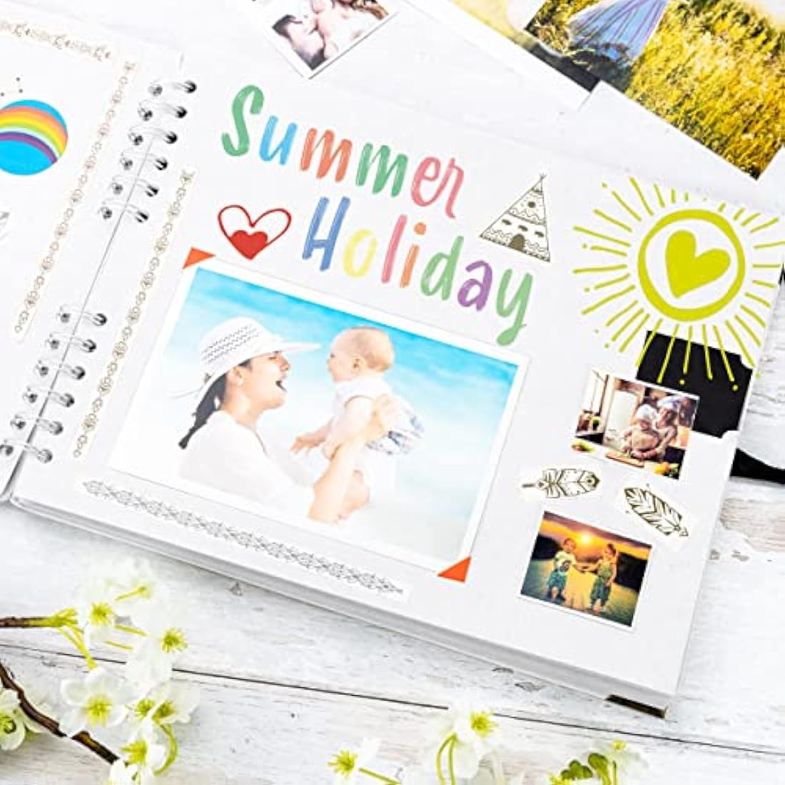 Bstorify Square Scrapbook Photo Albums 50 Pages (28 x 22 cm) White Thick Paper, Hardcover, Metal Corners, Ribbon Closure - Ideal for Your Scrapbooking Albums, Art & Craft Projects (White, 28 x 22 Cm)