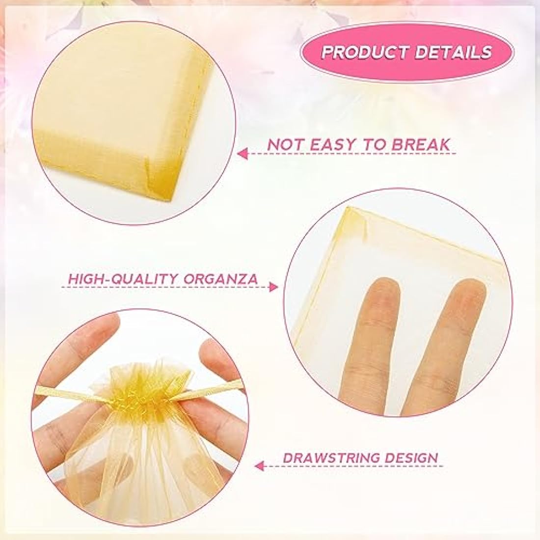 G2PLUS Gold Organza Gift Pouches, 10x15 CM Medium Organza Favour Bags, 100 PCS Wedding Jewelry Bags, Clear Mesh Pouches Perfect for Wedding, Christmas, Birthday, Anniversary