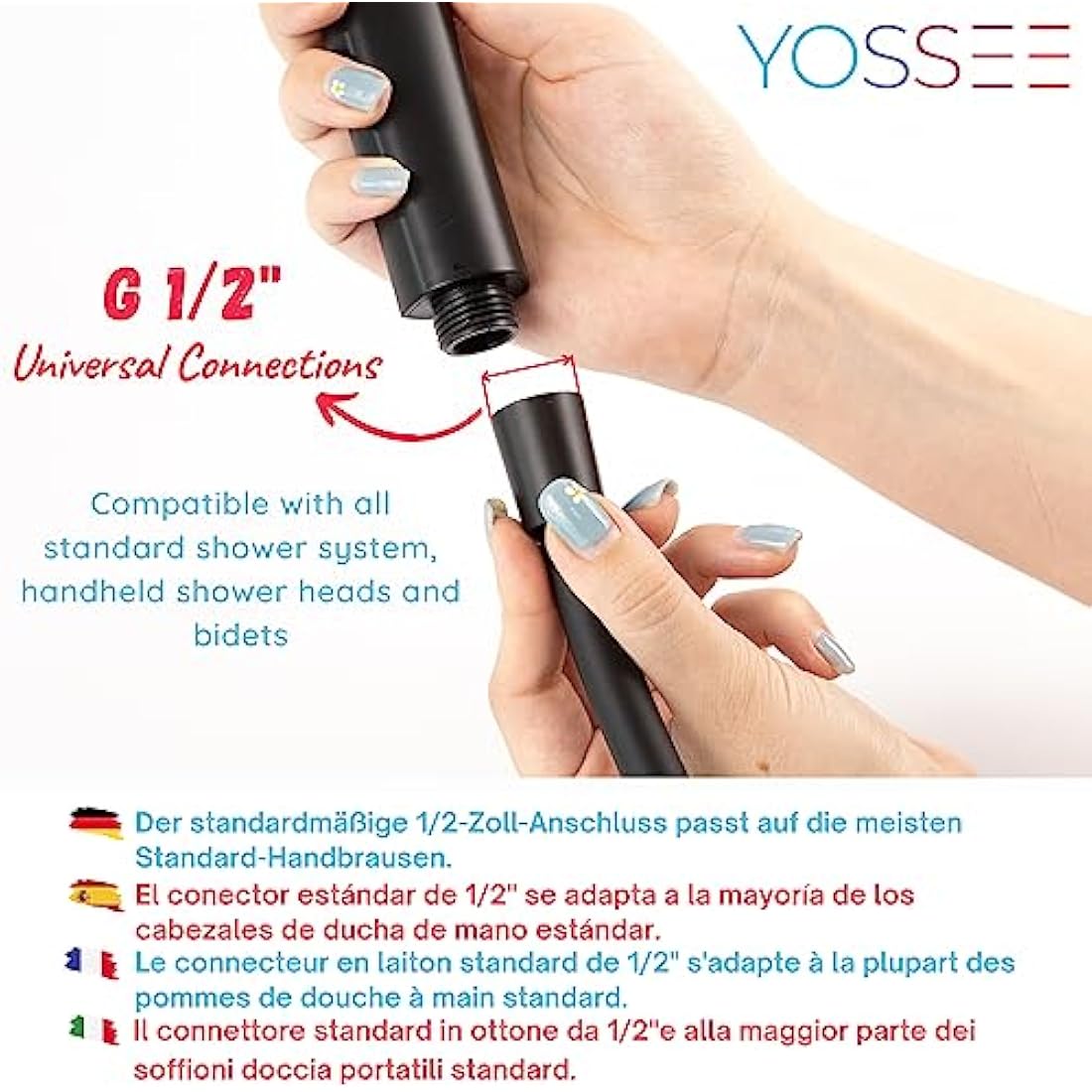 YOSSEE PVC Smooth Shower Hose 1.5M / 59 Inch with Anti-Twist Brass Connections - Universal Replacement, Flexible, Kink and Leak Proof (Black)