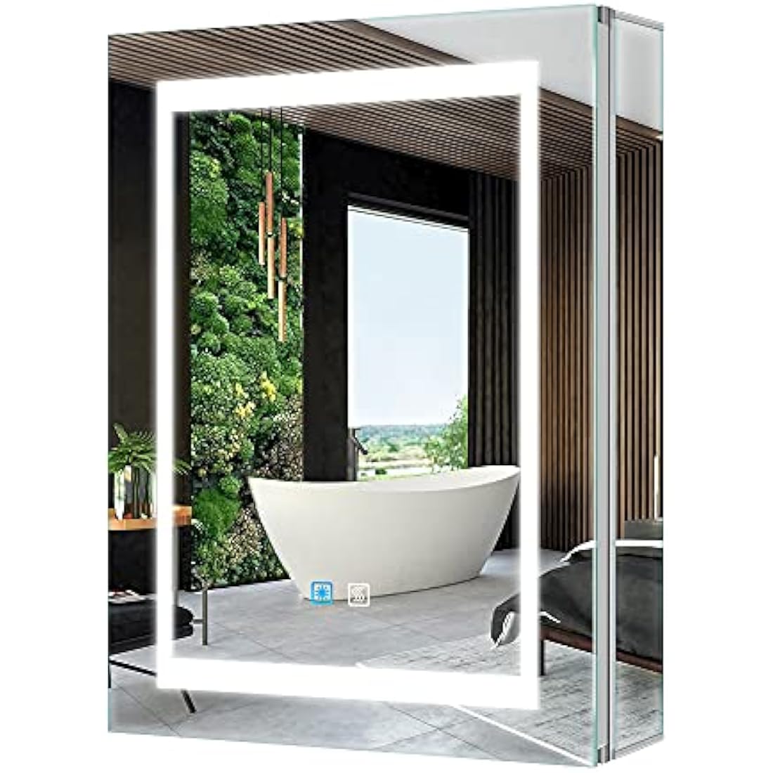 Tokvon® Viewfinder Bathroom Mirror Cabinet Wall Mounted LED Backlit light LED Dimmer with dual plug shaver socket Anti-fog Demister 500x700mm Aluminum
