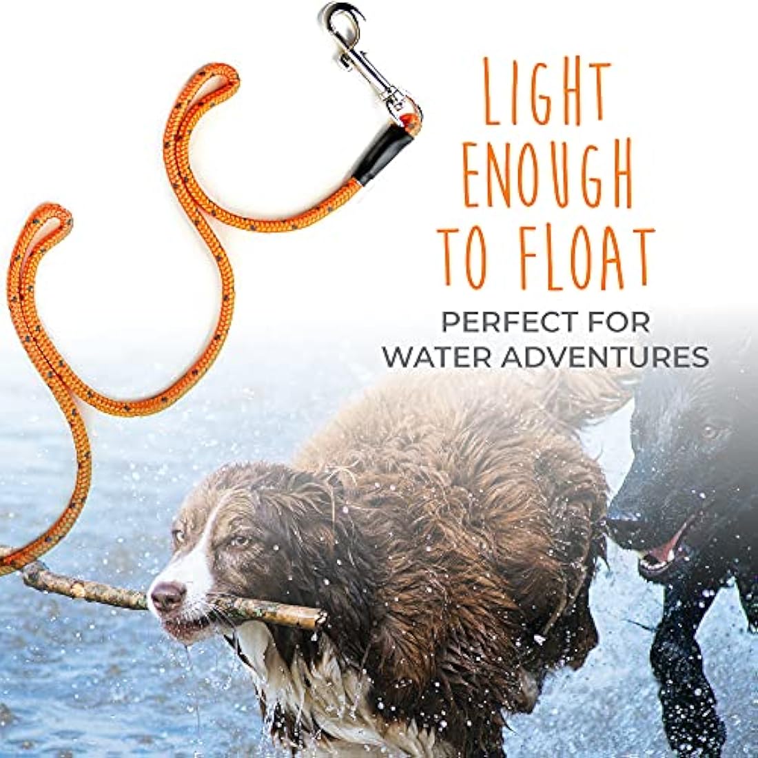 Mighty Paw Check Cord | Light Weight 9m/30ft Dog Training Lead. Durable, Weather Resistant Climbers’ Rope with Reflective Stitching. Perfect for Training, Swimming, Hunting, Camping. (Orange)