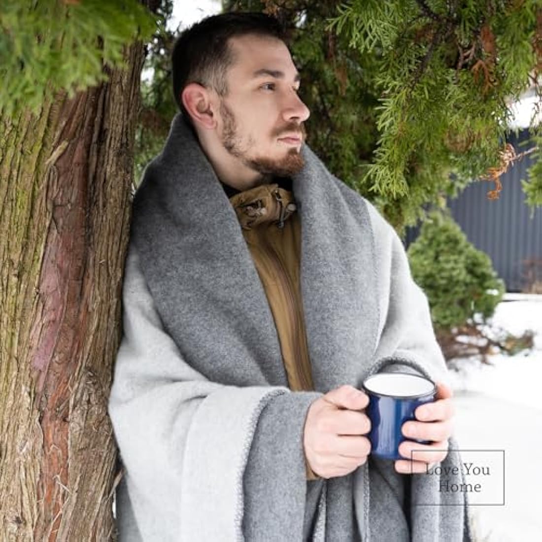 LYHome Travel Blanket - Extra Warm Picnic Throw, Bed Camping Outdoor Wool Blankets, Cozy Soft Throws, Military Army and Garden Outside Use (51x67 in | 130x170 cm | Gray - Light Gray Double-sided)
