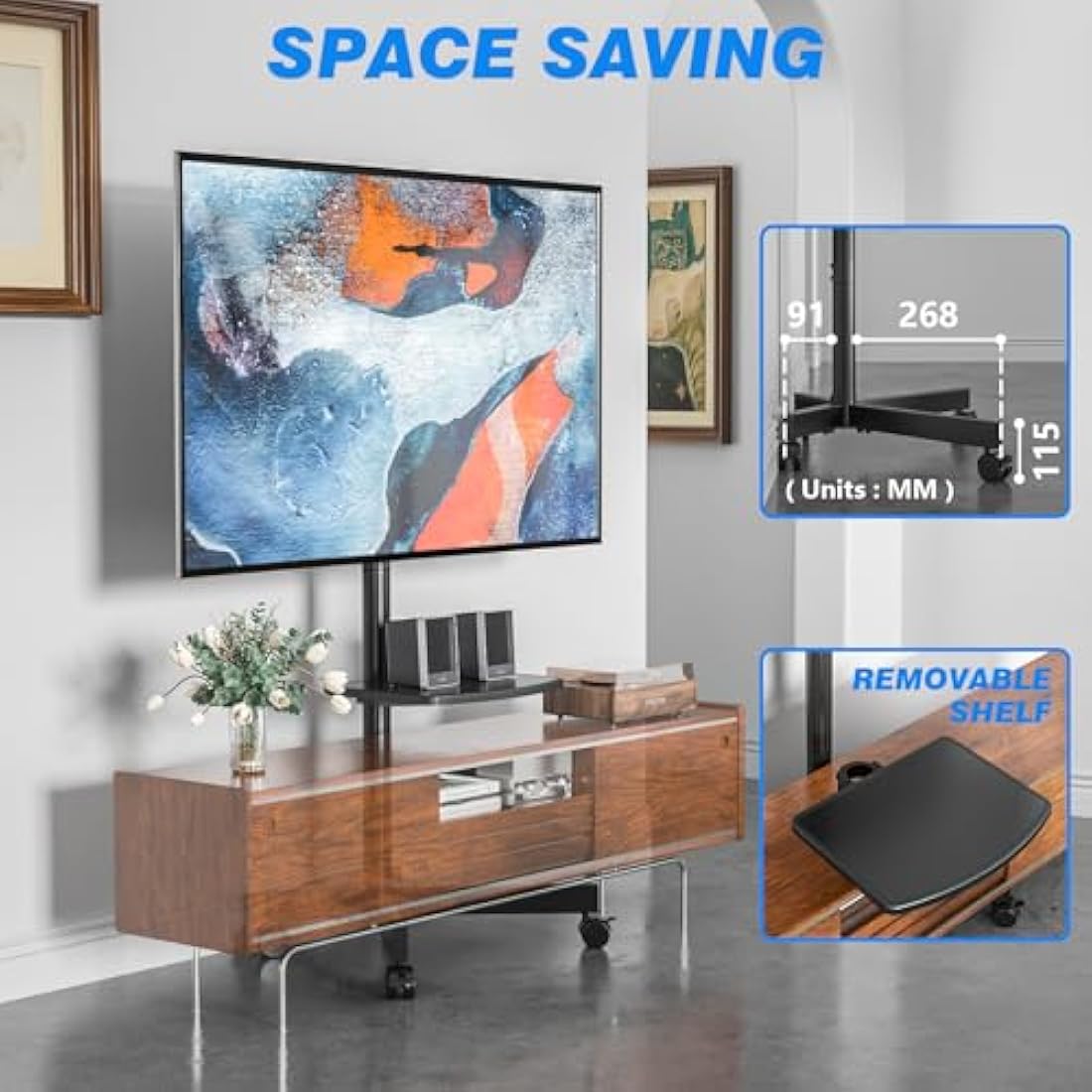RFIVER Mobile TV Stand on wheels for 27-60 Inch TVs, Tilt Height Adjustable Rolling TV Trolley with Bracket Mount max VESA 400x400mm max 40kgs