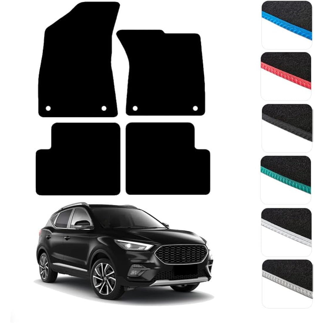 GCM - Car Floor Mats for MG Motors UK MG ZS [Auto] 2017 To 2022 Full Coverage Floor Protection - Anti Slip & Fit Car Mat with Clips Easy to Clean Car Carpet for All-Weather- Blue Edging, Carpet