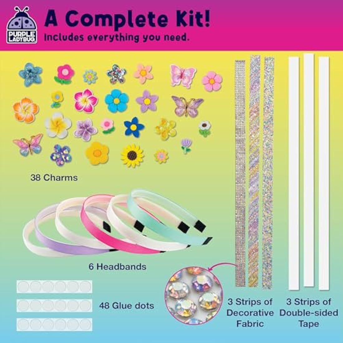 PURPLE LADYBUG Make Your Own Flower Headbands for Girls - Birthday Presents for Age 5-10, Unique Girls Toys Age 6, Fun Kids Craft Set & Creative DIY Girls Hair Accessories Gift Set