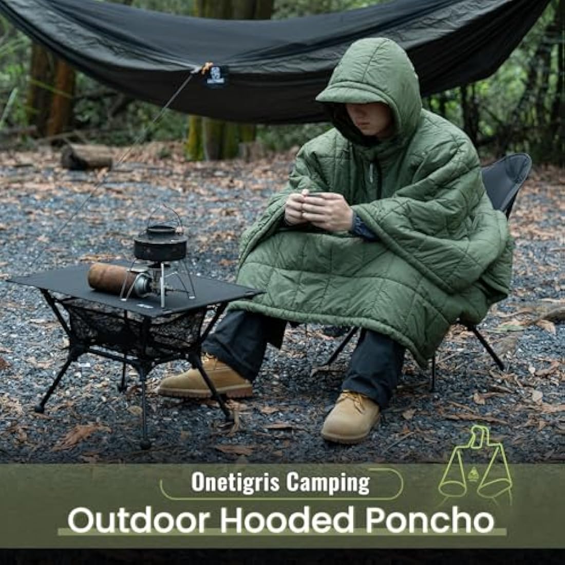OneTigris Camping Blanket Poncho with Recycled 3M Thinsulate Insulation,Wearable Hoodie Blanket | Ultralight Water-Resistant Warm Camping Blanket for Outdoor, Hiking, Stadium