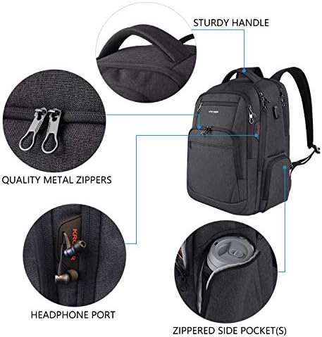 KROSER School Laptop Backpack 17.3 Inch Large Travel Computer Backpack Water-Repellent Daypack with USB Charging Port & Headphone Interface RFID Pockets