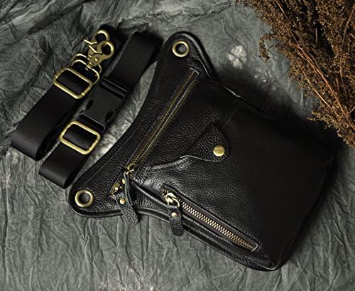 Le'aokuu Mens Genuine Leather Messenger Shoulder Bag Waist Bag Pack Drop Leg Bag Motorcycle 833