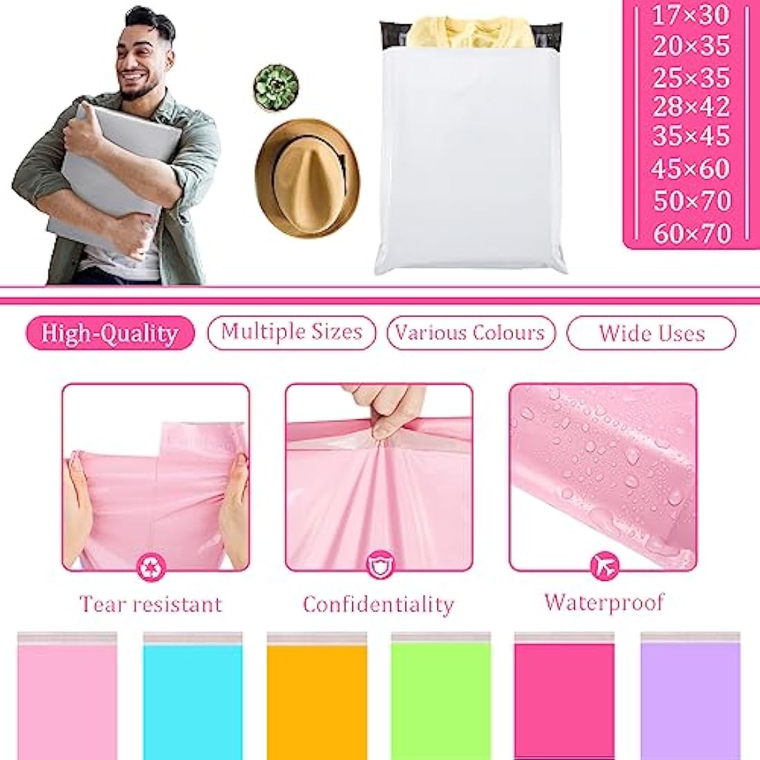 50p 28x42cm Hot Pink Vinted Postage Bags Mailing Bags for Clothes,Mailing Poly Postal Self Seal Bag,Parcel Shipping Bags Strong Packaging Bag Delivery Bags Plastic Envelopes for Posting Clothes Parcel