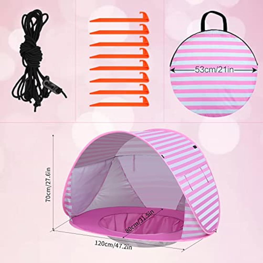 Pop up Beach Tent Outdoor Automatic UV Protection baby Portable Shade Sun Shelter Canopy Tent for Family Garden Camping Picnic (Pink)