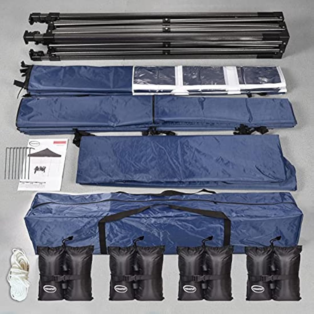 MAXIMUS HEAVY DUTY POP UP GAZEBO 3m x 3m COMMERCIAL MARKET STALL WITH 4 WEIGHT BAGS (4 Walls, Blue)