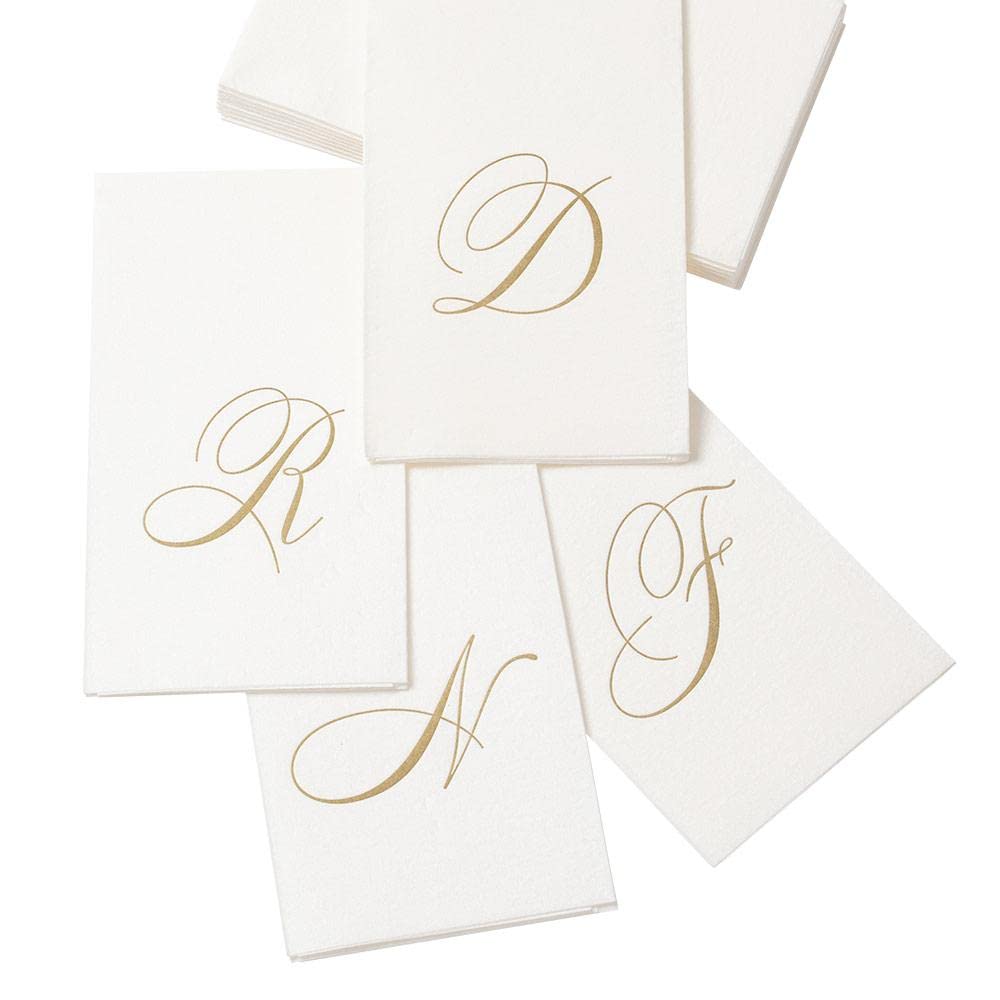 Caspari Signature Gold Initial S Paper Linen Guest Towels, White Pearl, Pack of 24